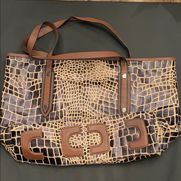 VTG DVF Leni Burlap Croco Tote W/ Accessories Bag - Picture 2 of 8
